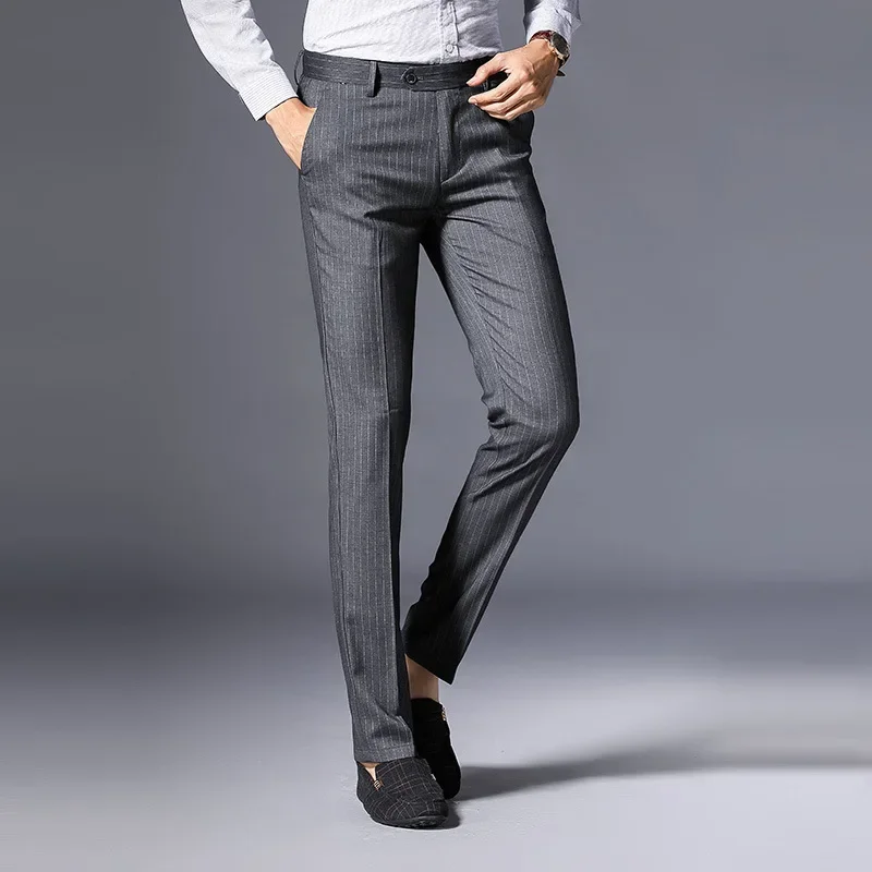 MRMT 2024 Brand Spring New Middle-aged Men's Casual Trousers Straight Tube Pants for Male Striped Trousers