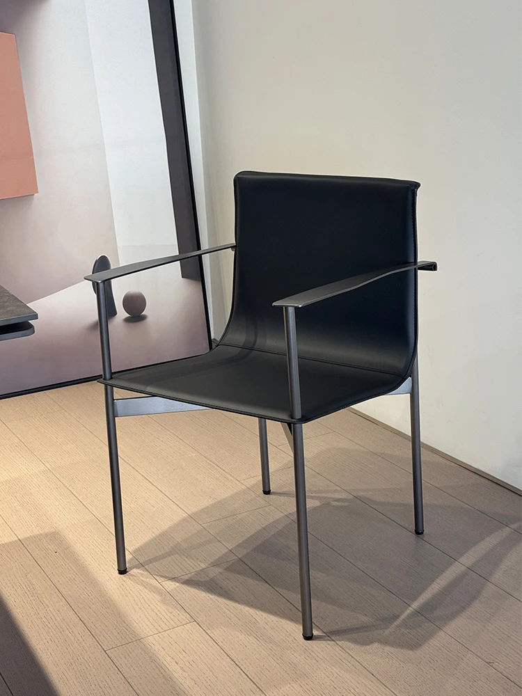 

Italian light luxury saddle leather dining chair simple household stainless steel chair