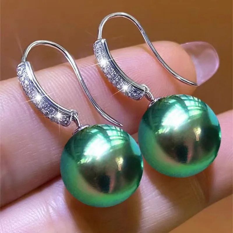 

Pair of Natural 13mm White Green Gold Purple Gray Perfect Round Pearl Earrings, Wedding Gift, Free Shipping, Jewelry 6018AAA