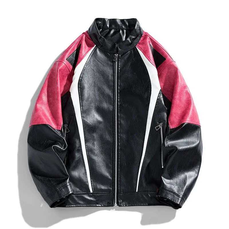 2028 XKK NEW  Spring and fall Summer outside coat color pu leather motorcycle jacket male fashion leather jacket