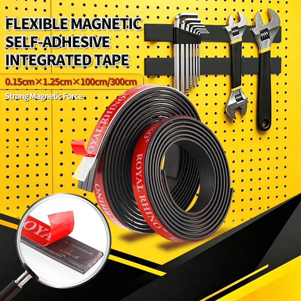 1.5mm Self Adhesive Magnetic Tape Rubber Magnet Tape Flexible Stripe For Fridge Wall DIY Photo Fixing Tape Home Office Storage
