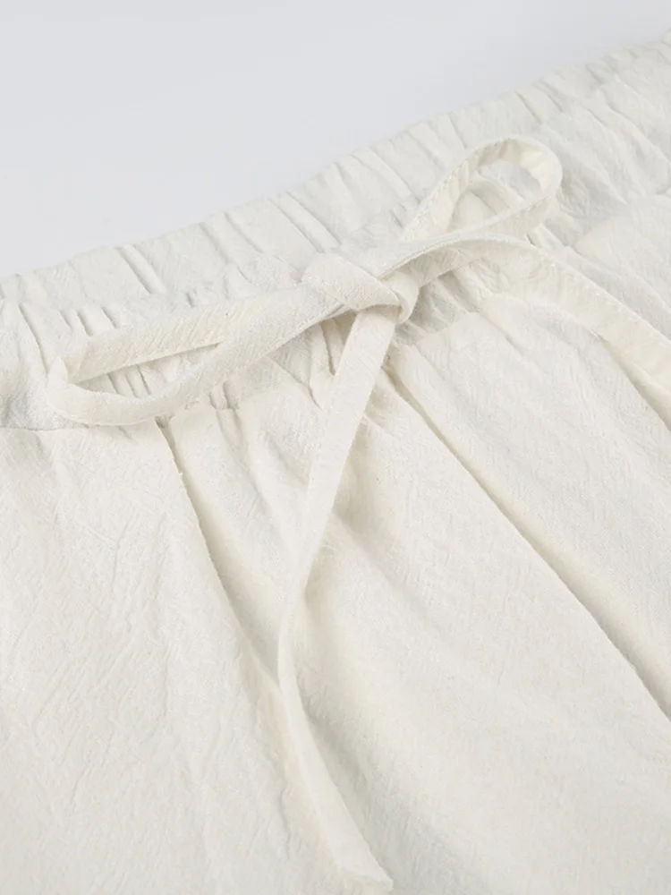 Fashion Cotton Linen Women's Lace Up Long Pant Pocket Solid Lady  Straight Pants 2025 New Spring Summer Casual Female Trousers