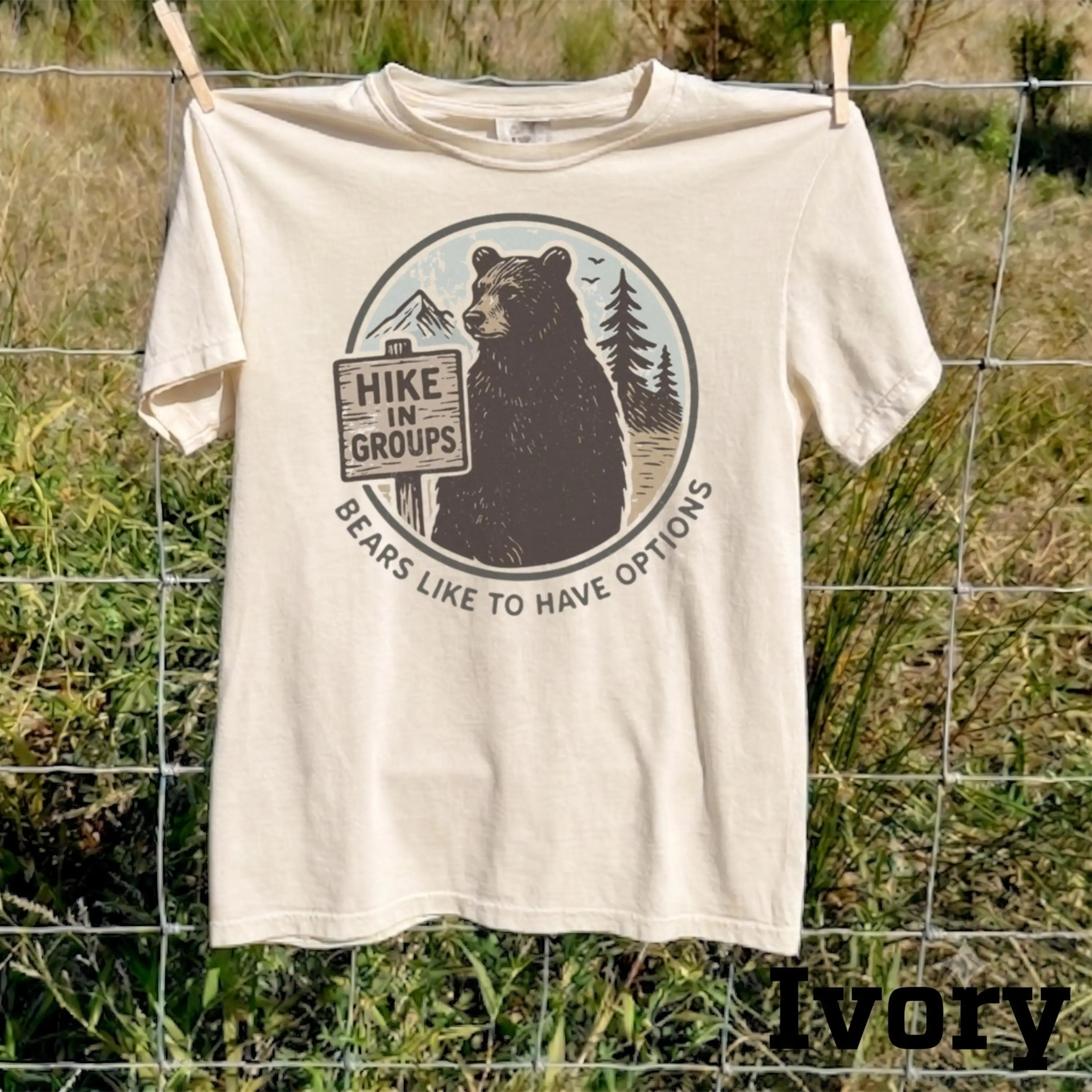 Funny Bear Hiking Tee, Hike In Groups Bears Like Options Shirt, Dark Granola Top, Vintage Outdoors Humor T-shirt