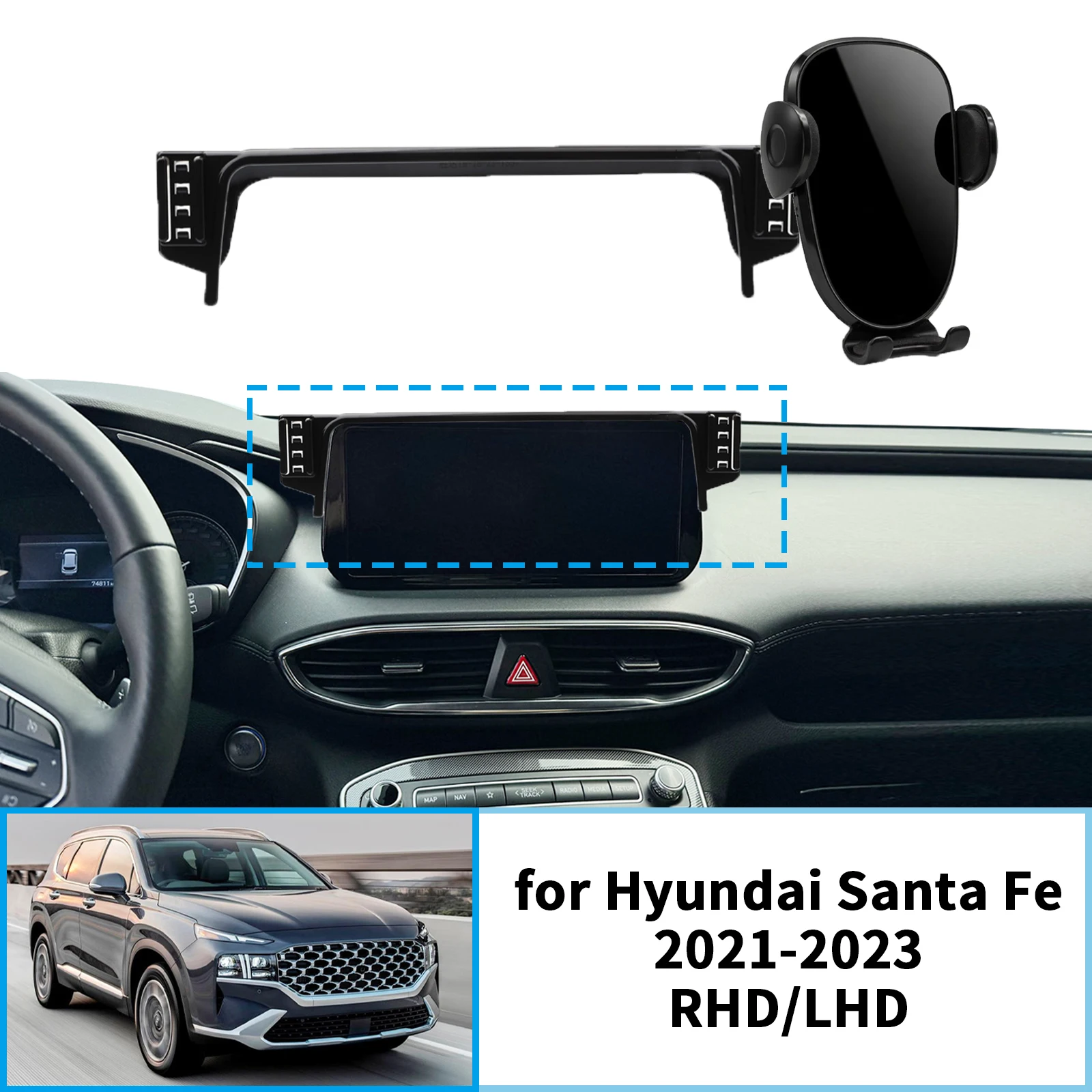 Suporte de Navegação para Hyundai Santa Fe 2021 2022 2023 RHD LHD, Base para Tela e Suporte para Telefone ​ ​ acessórios