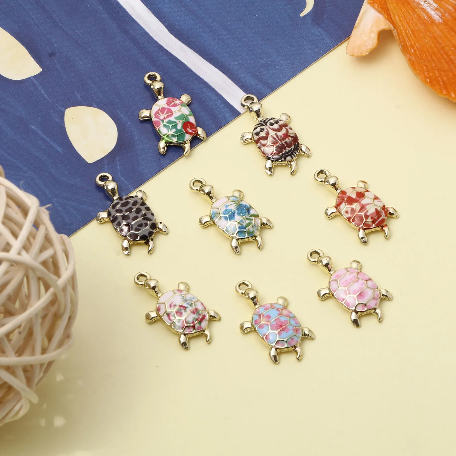 10PCs Ocean Sea Turtle Animal Charms DIY Jewelry Multicolor Enamel Pendant Necklace Bracelets Metal Pendants Jewelry 24mm x 14mm