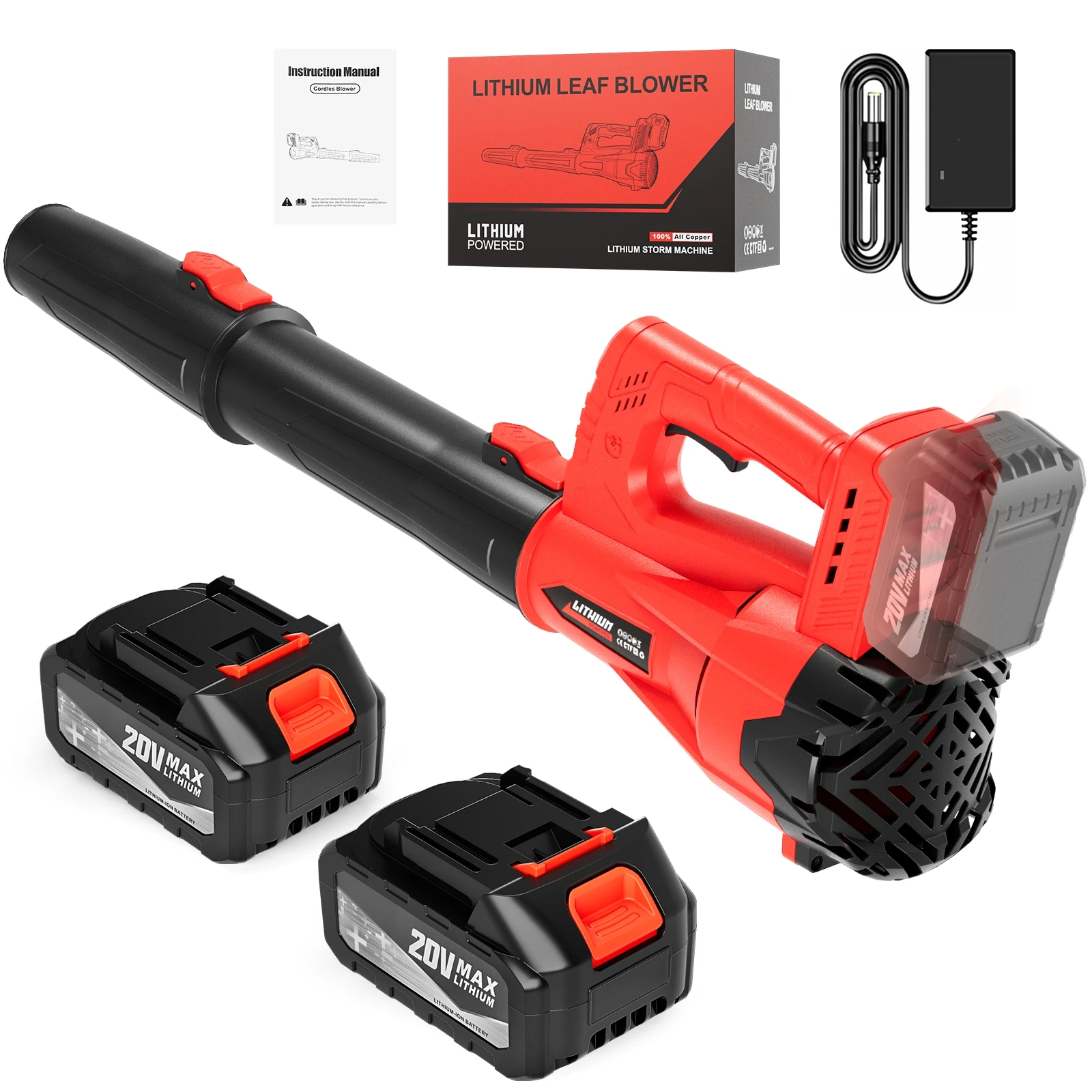 

High Power Red Cordless Leaf Blower Ergonomic Lightweight Design For Lawn Care, Yard, Snow, Nice Giftie For Halloween/Xmas