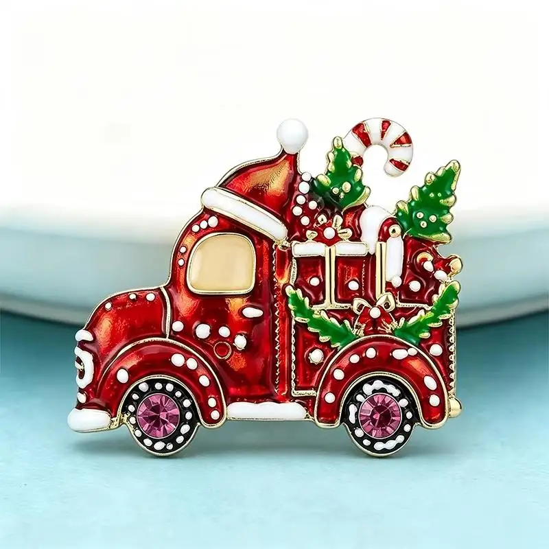 (Ce14)Will Baby Lovely Christmas Truck Brooch For Women Unisex Enamel Taking Gift Christmas-tree Car New Year Party Brooch Pin