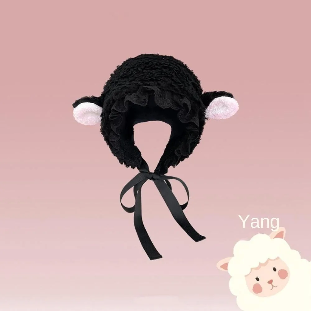 

Trendy Soft Fluffy Hats Lamb Cashmere Lamb Ear Cosplay Hat Lace Outdoors Hats