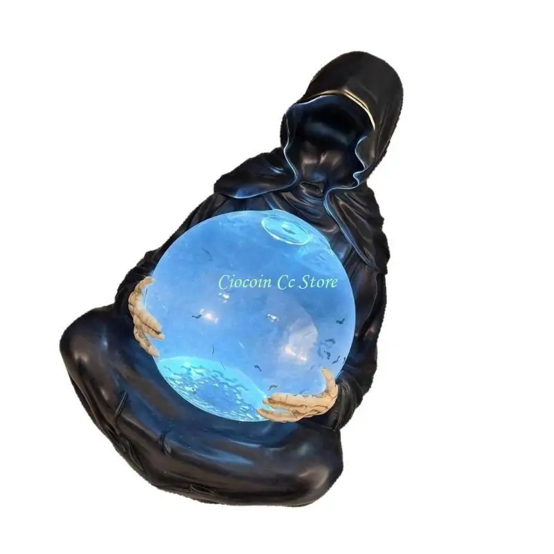 X90F Halloween Themed Resins Death God with LED Glittering Crystal Ball Home Accent