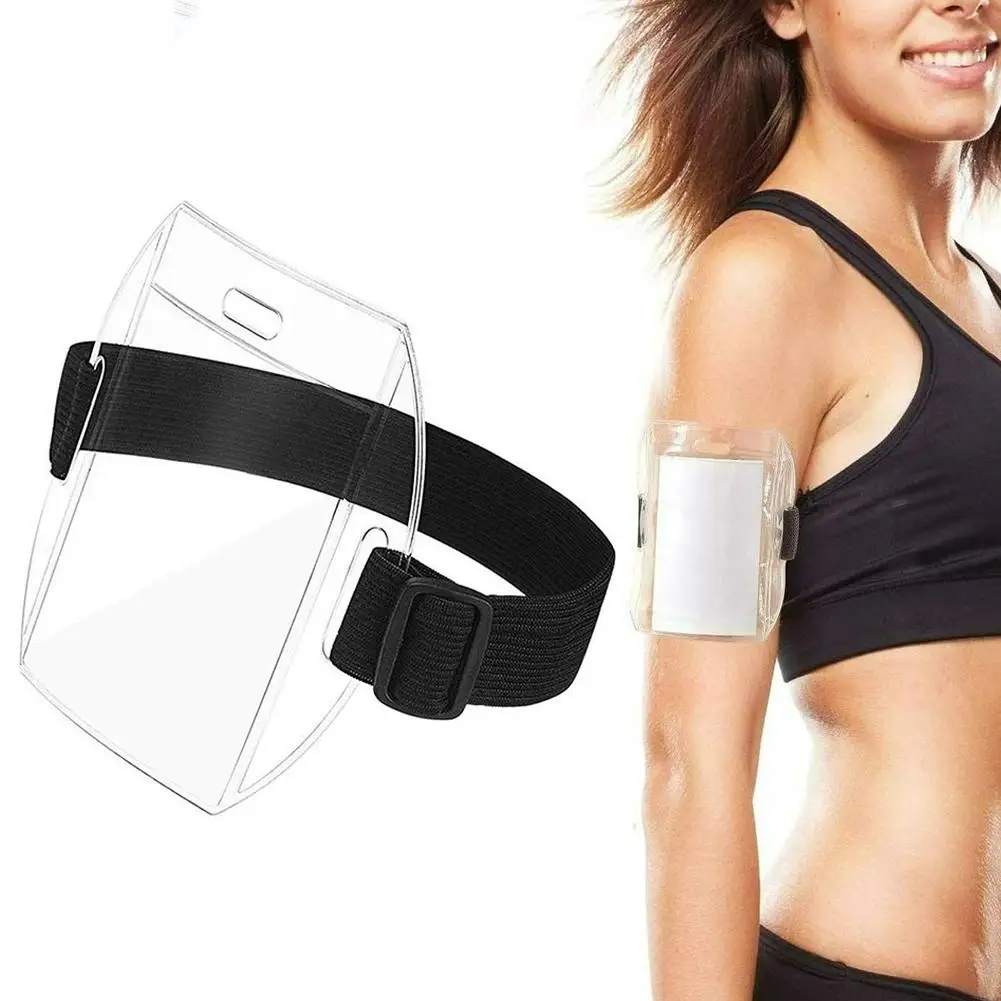 PVC Plastic Card Holder Polyester Reflective Wristband Arm Adjustable ID Badge Elastic Arm ID Card Holder Strap For Work Pass