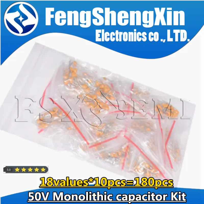 18Values*10pcs=180pcs 50V monolithic ceramic capacitor 20pF~1uf 103 105 5.08MM Ceramics capacitors  Monolithic capacitors MLCC