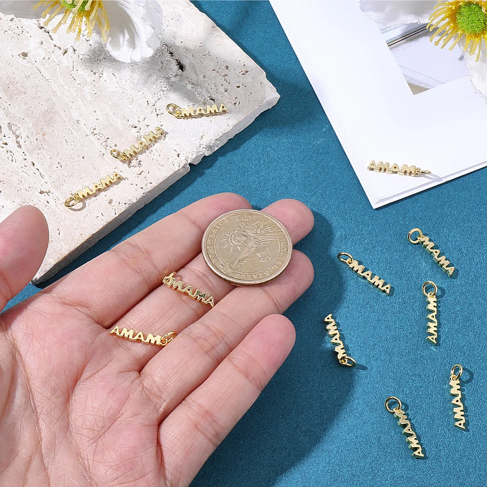 1 Box 15Pcs 18K Gold Plated Mama Charms Metal Word Charms Bulk Love Mom Message Mother Lettering Pendants for Jewelry Making view 3
