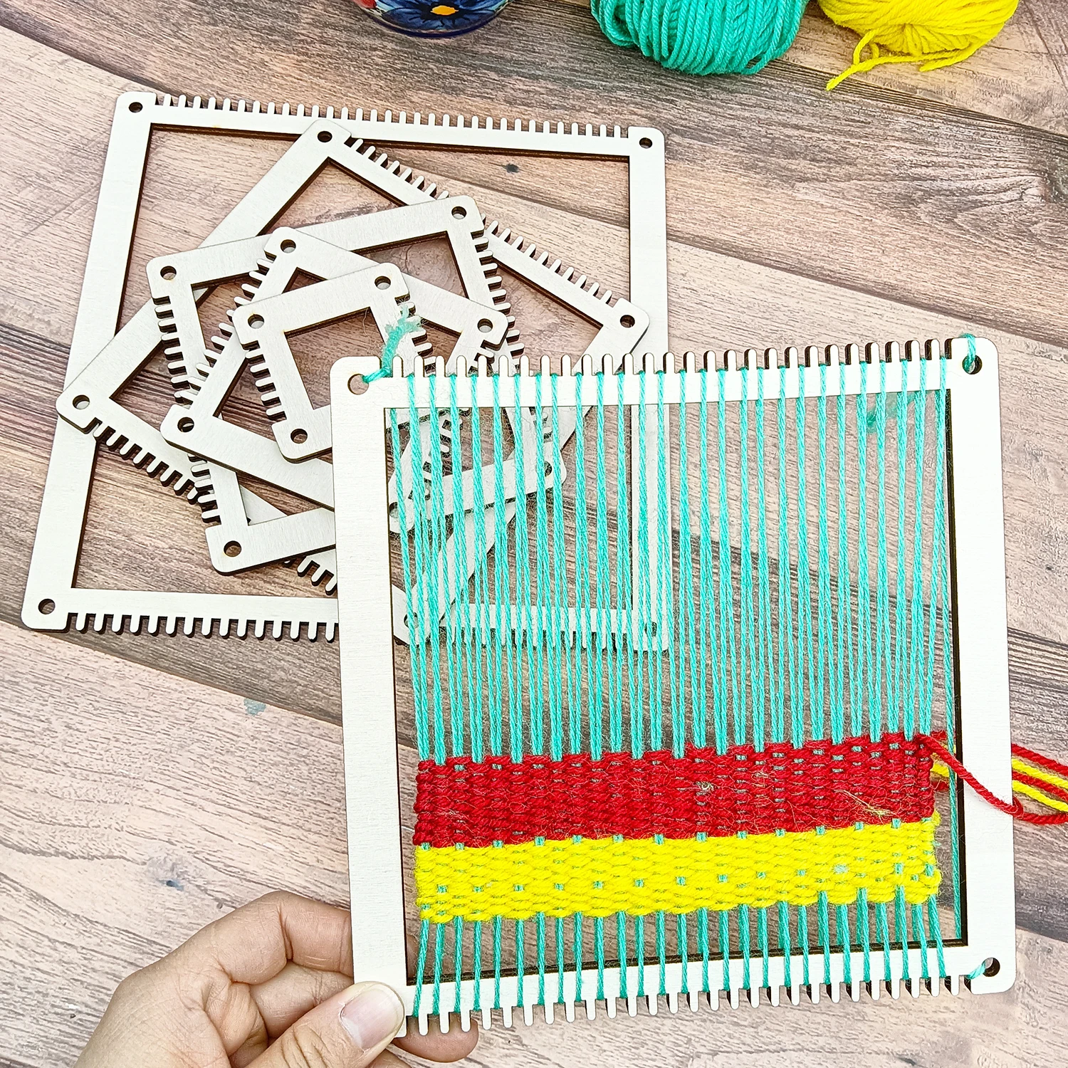 Weaving Loom Kit Weaving Frame Loom Wooden DIY with Wooden Stick, Comb, Crochet Needle for Adults Beginners Lovers view 6