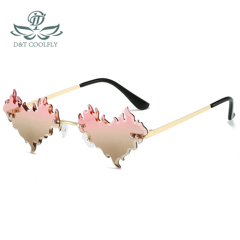 D&T 2024 New Fashion Sunglasses Women PC Heart Fire Style Lens Gradients Golden Metal Frame Luxury Brand Designer Eyewear UV400