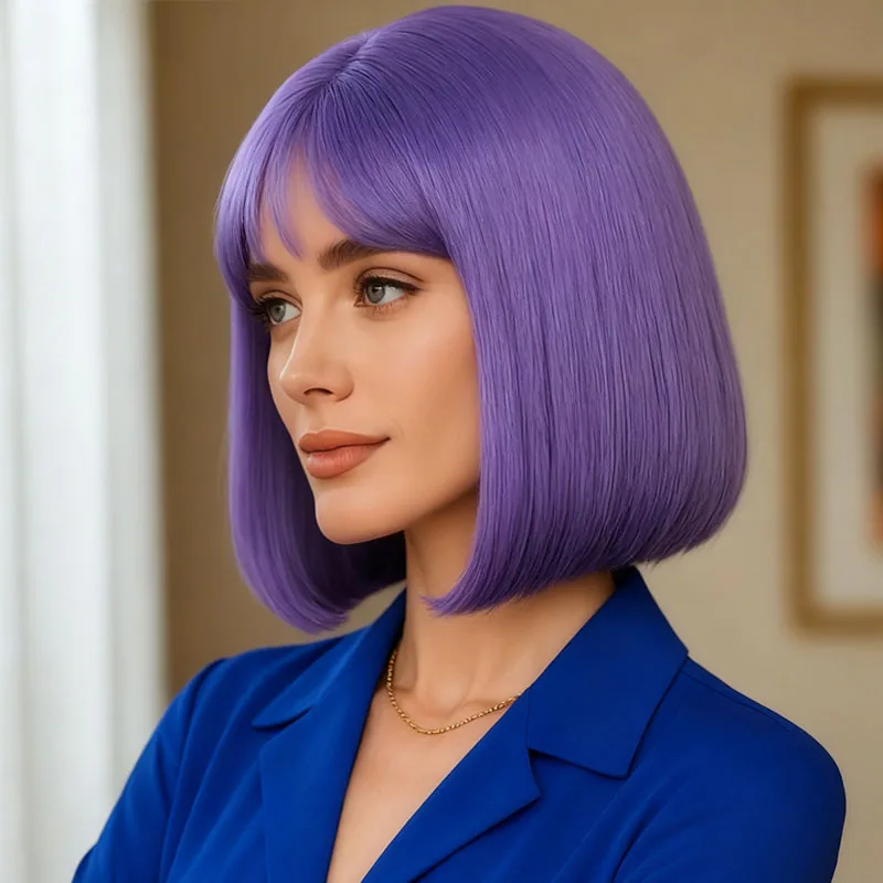 

12-дюймовый женский светло-фиолетовый прямой синтетический парик, изготовлен из мягких высокотемпературных волокон, подходит для ежедневного использования на Пасху.