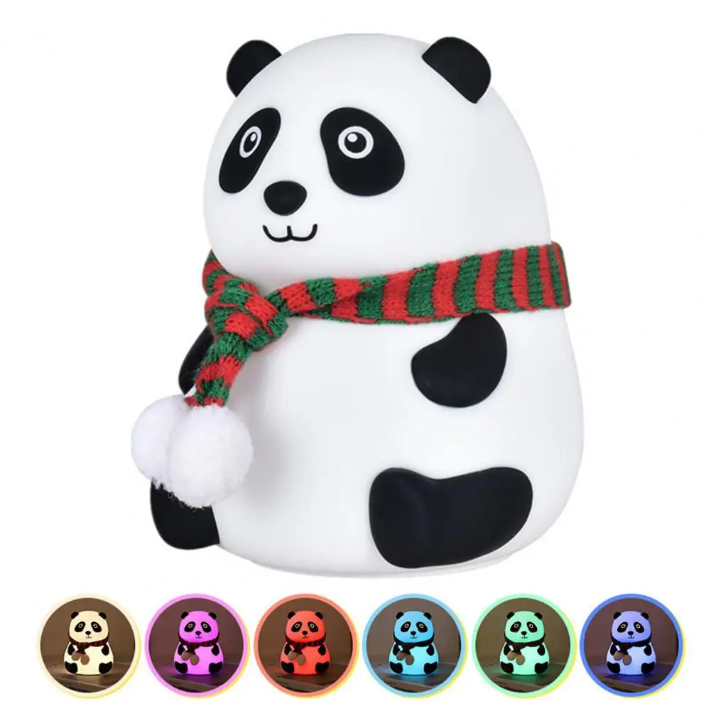 Panda Night Light Cute Bedroom Lamp Silicone Panda Led Night Light Rechargeable Color Changing Bedside Lamp Soft Glow for Kids