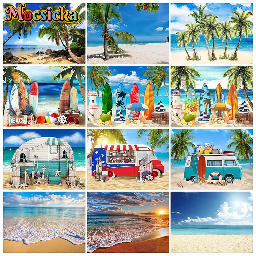 

Mocsicka Summer Beach Background Tropical Hawaiian Holiday Kid Children Birthday Photography Backdrop Wedding Party Decor Banner