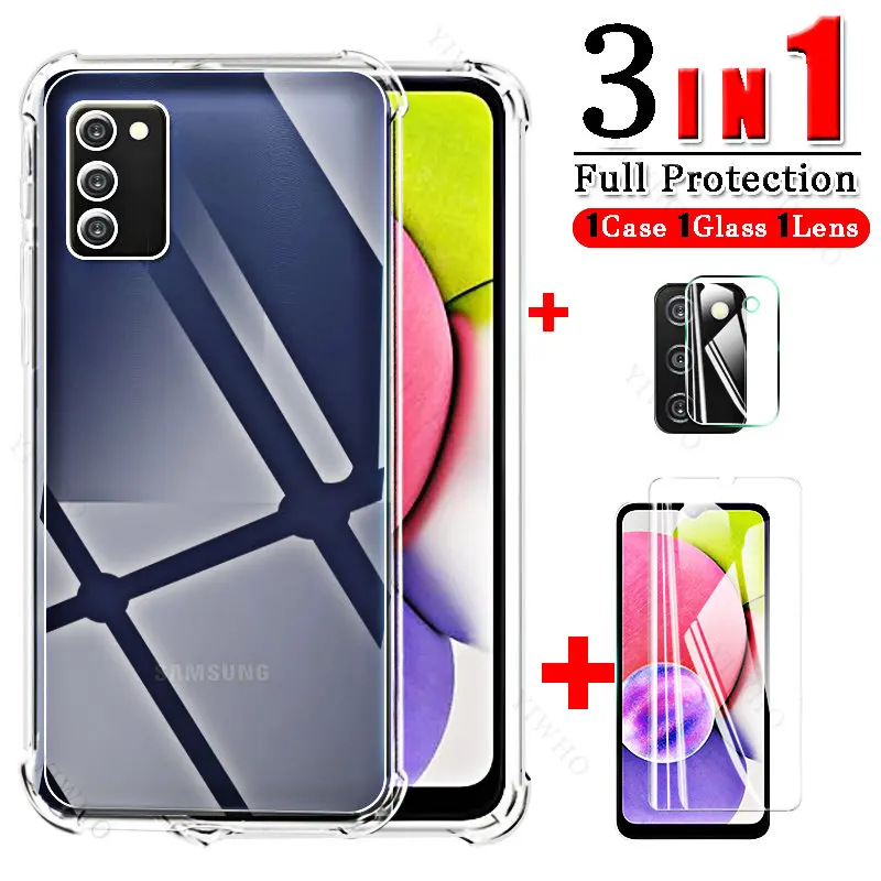 1to6 Samsun A03s Case + Camere Screen Protector Tempered Glass for Samsung Galaxy A52s A21s A04s A03 S A03e A02s Protect Fundas