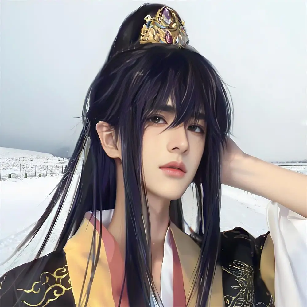 مشبك شعر مستعار Xia Knight على الطراز الصيني الجديد على ذيل حصان عالي للرجال والنساء، شعر مستعار كوسبلاي برأس كامل من Hanfu القديم #5