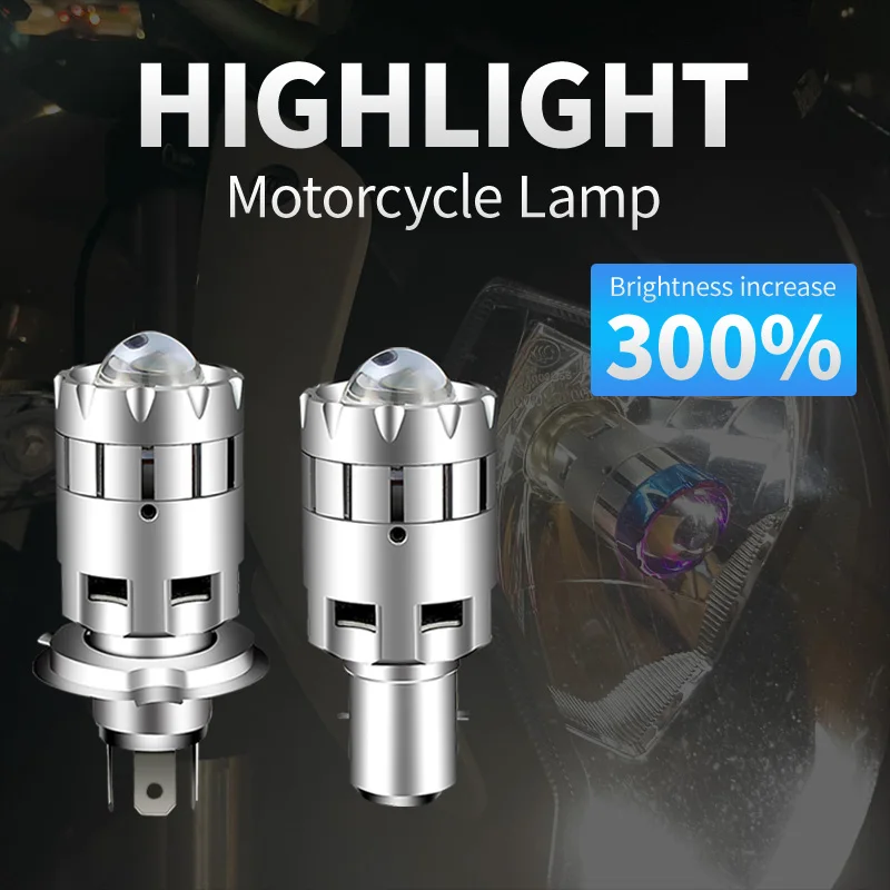 Motorcycle Led H4 H6 BA20D Headlight Bulbs Mini Bi-LED Headlight Lens Moto 4800LM Hi Lo Lamp Scooter ATV Accessories Fog Lights