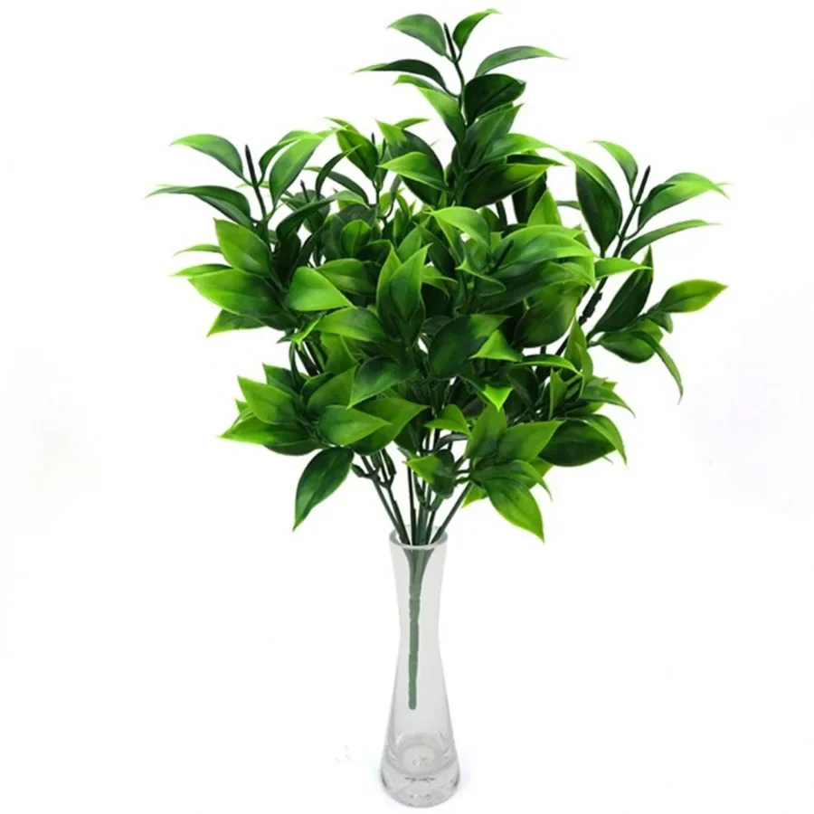 Artificial Green Plants for Garden and Home Decoration - 7 Branches Fake Eucalyptus with Orange Leaves