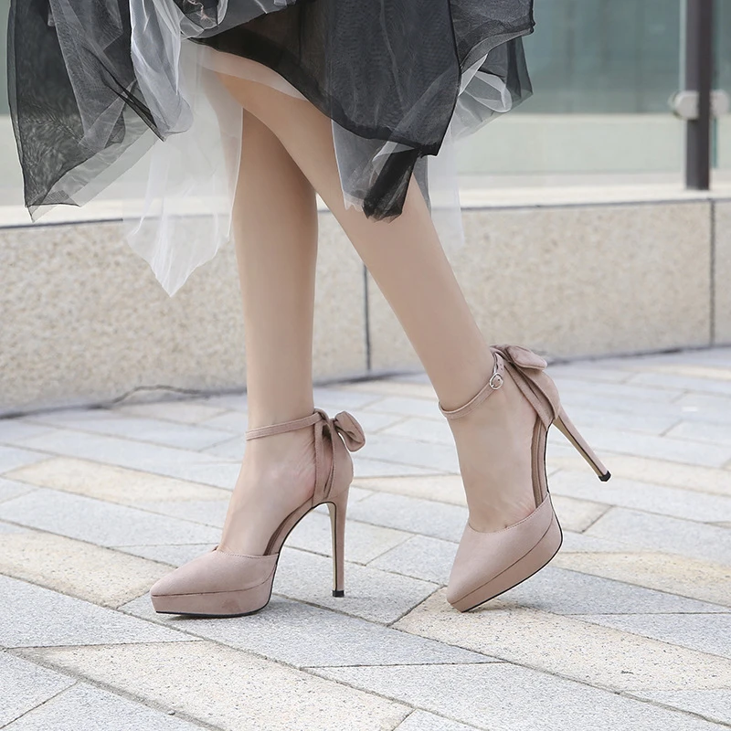 

European American Celebrities Trendy Thin Heel Waterproof Platform Pointed Sandals Women With One Strap Hollow Bow High Heels