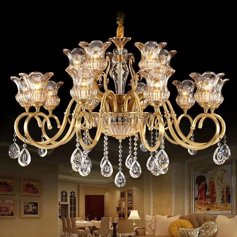 Luxurious European Style Crystal LED Chandelier Pendant Lamp for Living Room Restaurant Duplex Building Hotel Lobby Retro Design