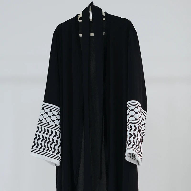 2024 Ramadan Keffiyeh Abaya Kimono Palestinian Embroidery Tassels Muslim Open Abayas Women Dubai Luxury Islam Hijab Dress Kaftan