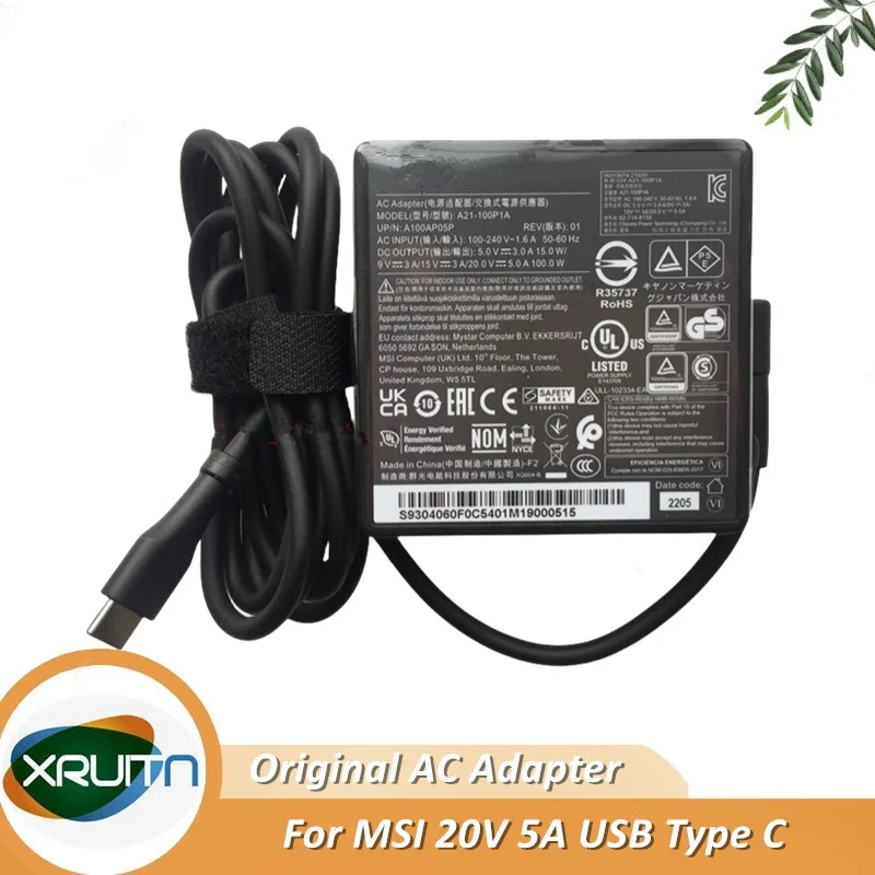 New Original For MSI Prestige 16 Evo A13M/i7-13700H/Iris Xe A21-100P1A 100W Adapter Charger 5V/9V/15V/20V USB Type C OEM Genuine