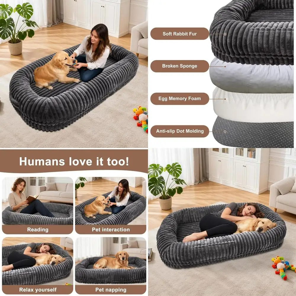 

Кровать для человека-собаки для взрослых, очень большая кровать для человеческих домашних животных размером 70 x 38 x 10 дюймов, ортопедическая моющаяся кровать для собак XL с пеной с эффектом памяти (темно-серый)