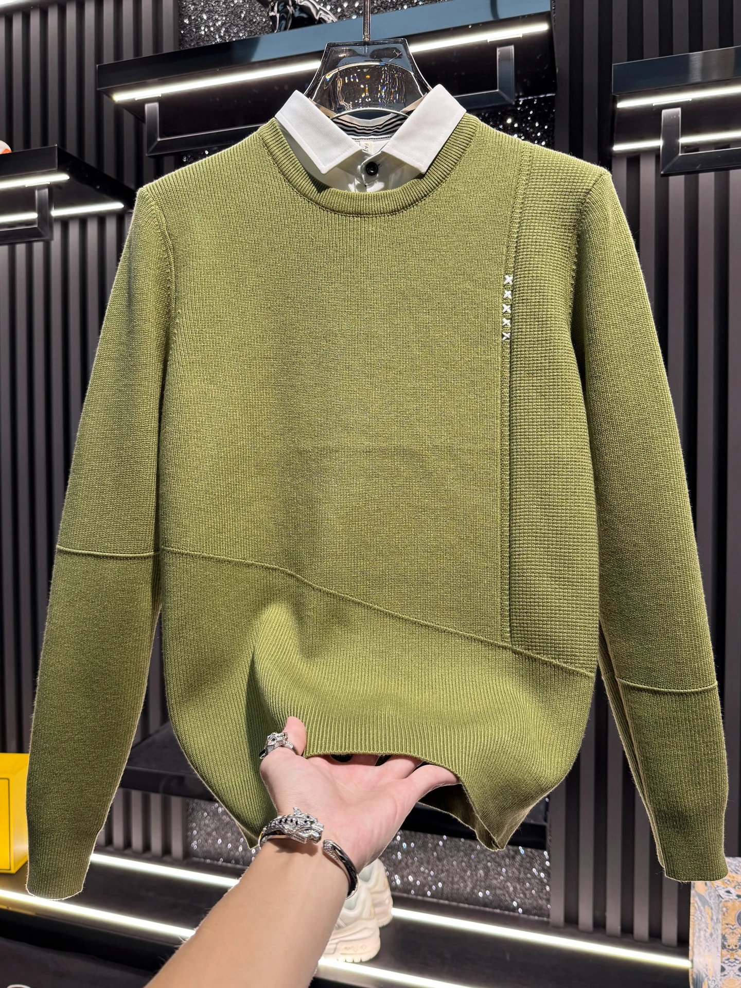 

Модный вязаный свитер с воротником, мягкий повседневный мужской топ, трендовый комплект из двух предметов, полиэстер, длинный рукав