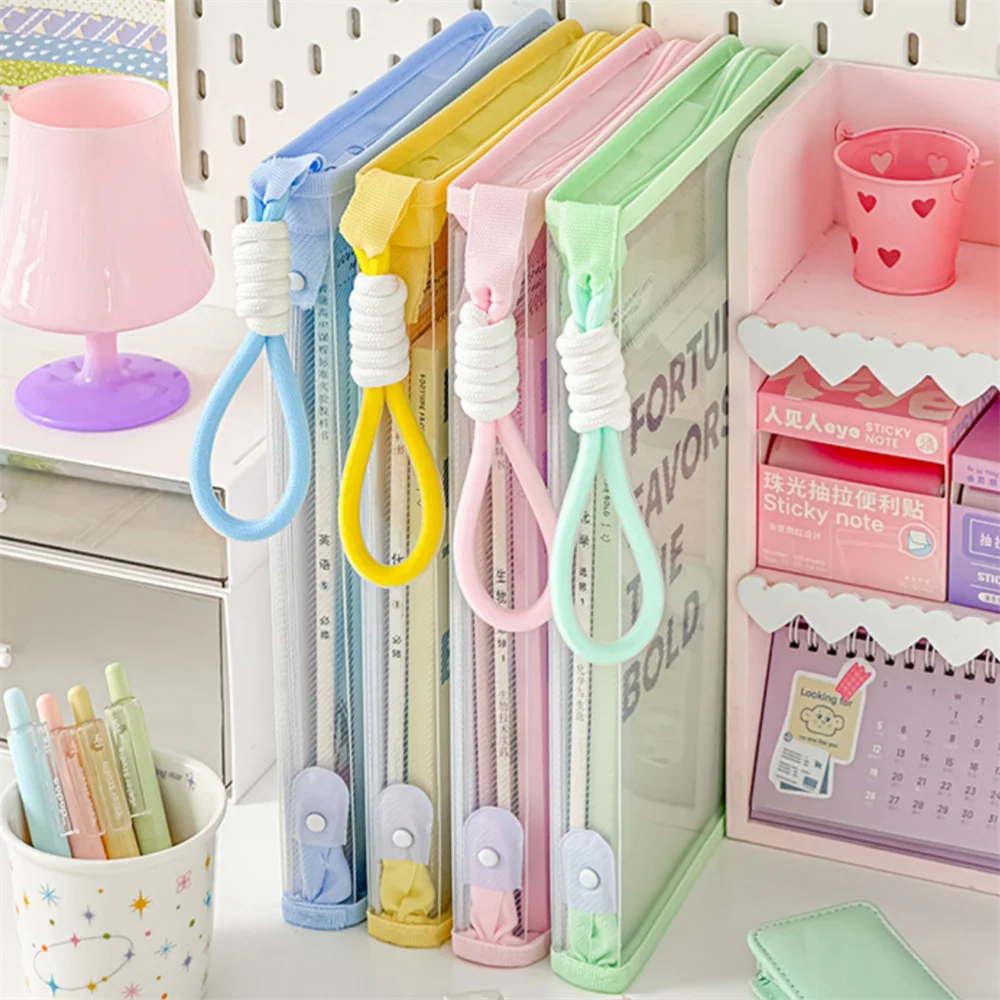 Ins File Bag Transparent A4 File Folders Waterproof Portable Stationery Storage Pouch File Organizer Bag School Office Supplies