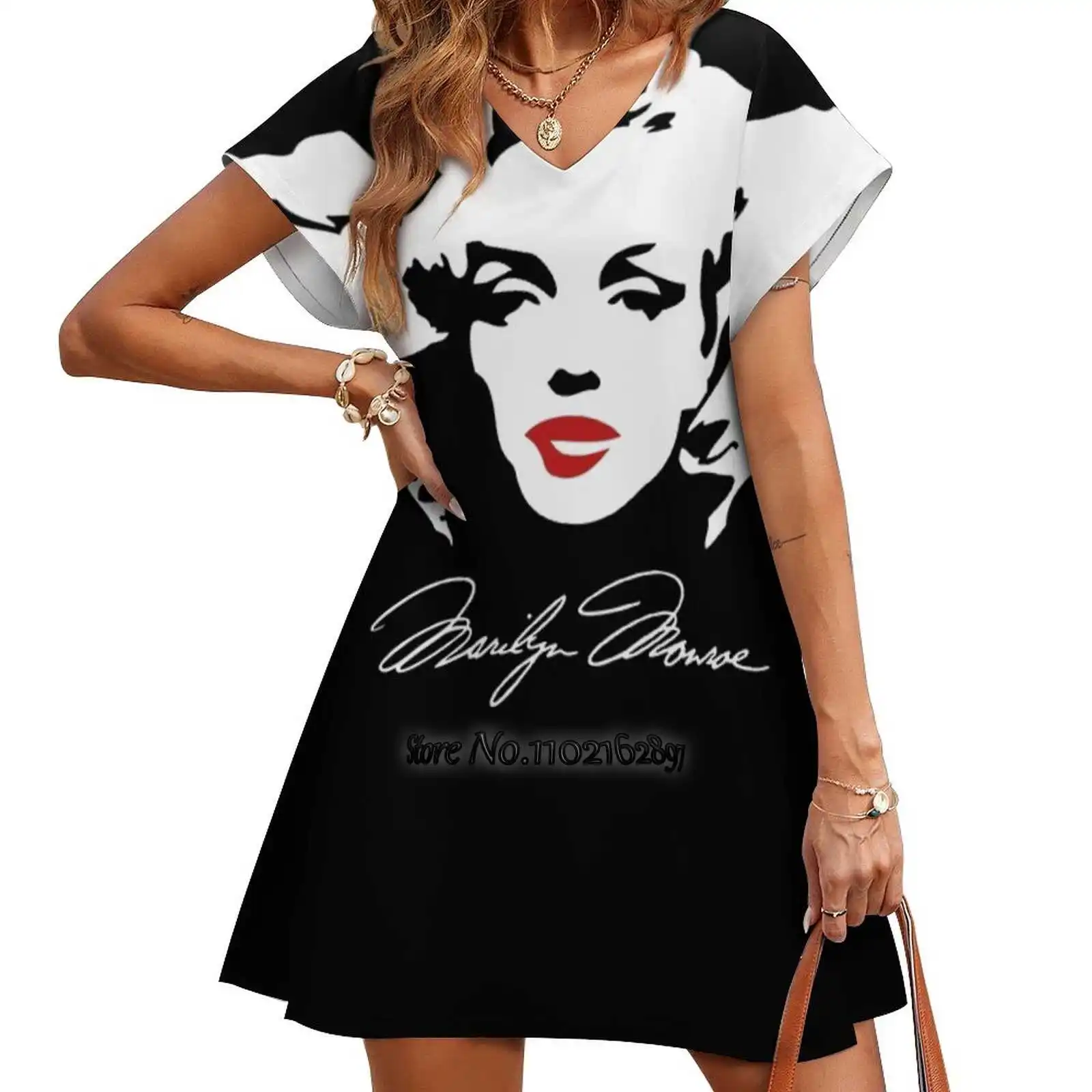 Queen Loose V-Neck Skirt Sexy Short Sleeve Skirt Loose A-Line Dress Light And Breathable Dress Marilyn Monroe Sexy Marilyn