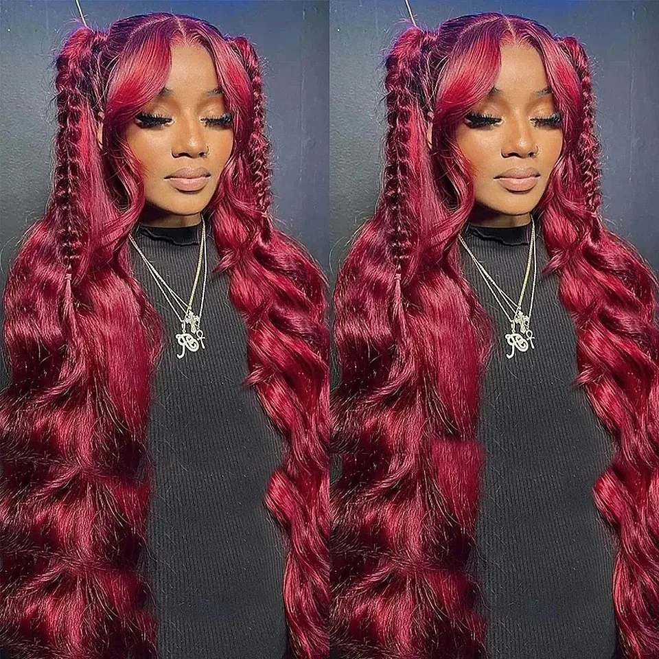 Body Wave Human Hair 99J Burgundy 13x6 Lace Frontal Wigs 28 30 32 Inch 13x4 Lace Front Wig Wig Red HD Transparent Wine Brazilian