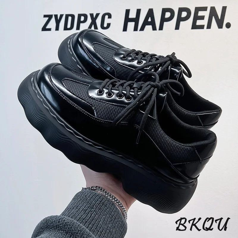 BKQU męskie buty tatusia 2024 wiosenne i jesienne siatkowe oddychające czarne grube podeszwy Casual Big Muffin Derby buty zaawansowane