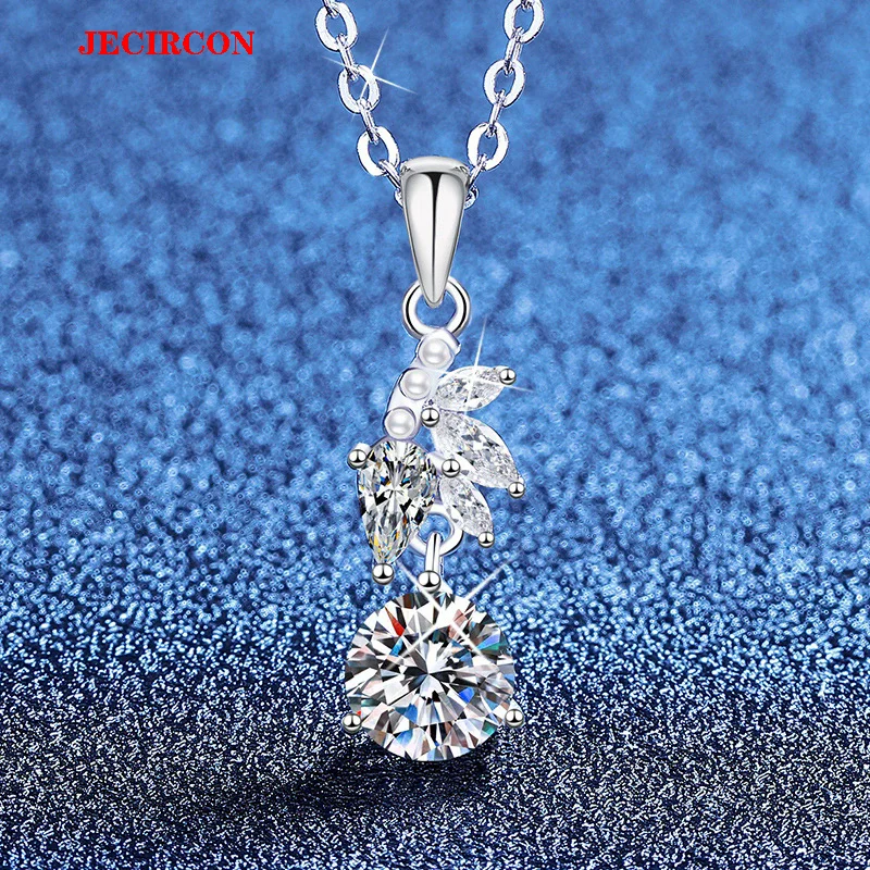

Ожерелье JECIRCON из стерлингового серебра 925 пробы 1 карат с муассанитом, мини-жемчуг и блестящий циркон, легкая роскошная цепочка на ключицу в корейском стиле