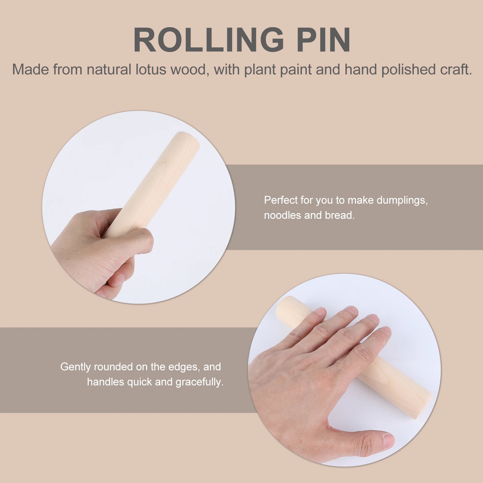 

Natural Lotus Wood Dumpling Skin Maker 16Cm Hand Polished Ganmian Stick Roll For Dumplings Noodles Bread Making Tool