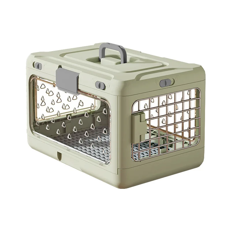 Green Collapsible Pet Carrier Crate - Foldable Travel Airline Dog & Cat Kennel with Transparent Windows