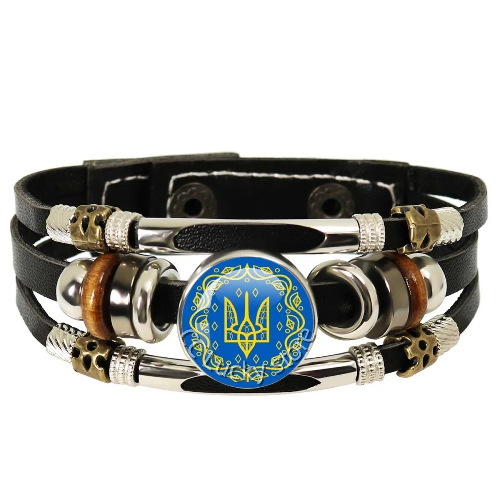 18mm Multilayer Leather Bracelets Ukrainian flag Glass Cabochon Jewelry Backpack National Emblem Logo Souvenir Accessories Gifts image 3