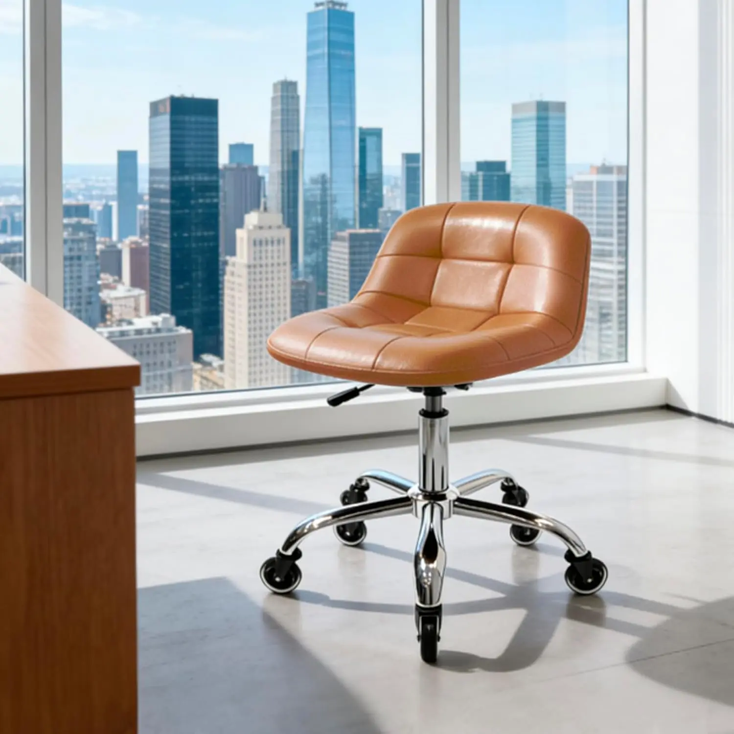 

Регулируемый табурет на колесиках с поддержкой для спины и подушкой из искусственной кожи для офиса, кухни, салона