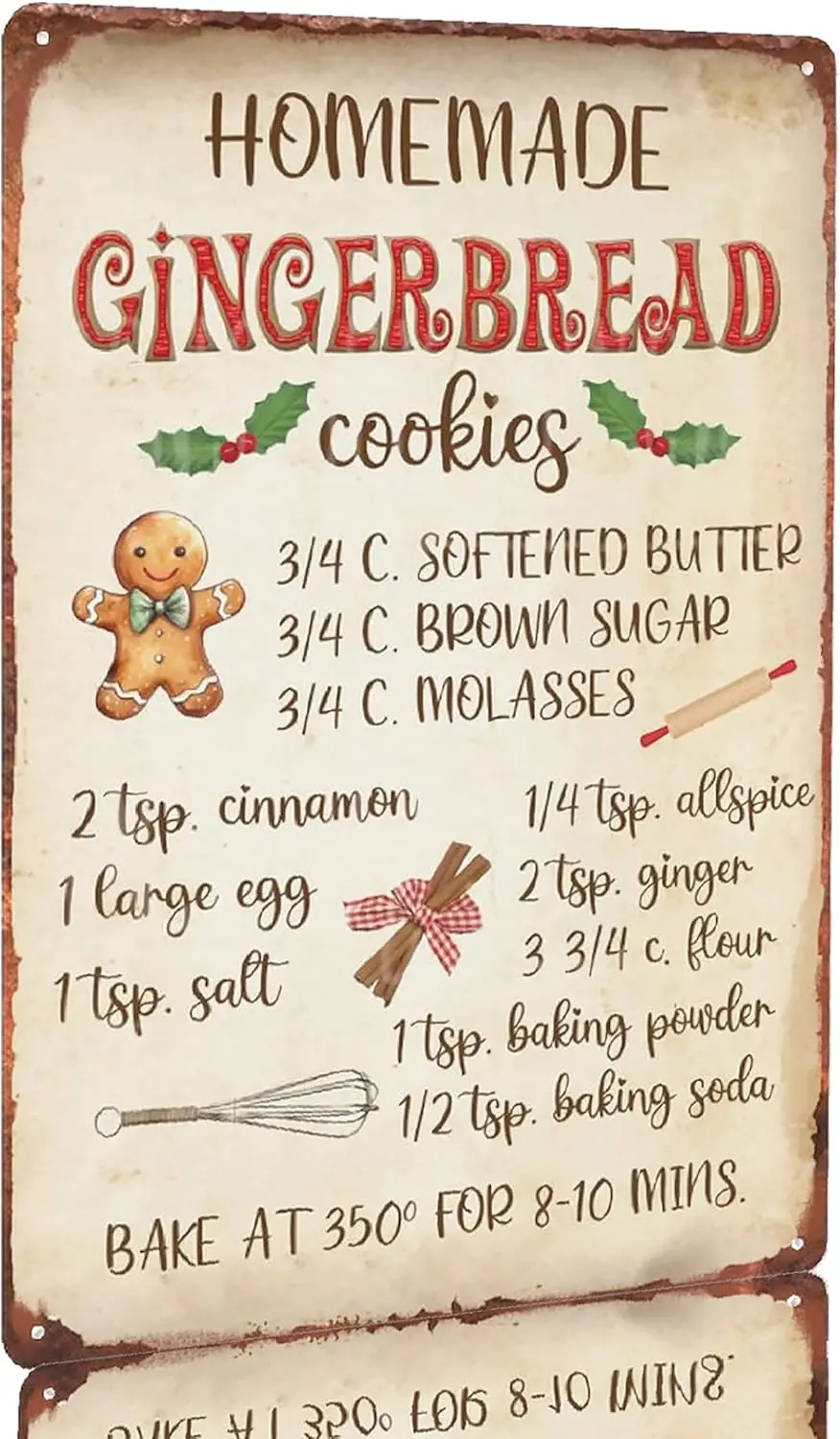 Homemade Gingerbread Formulas Metal Tin Signs Home Kitchen Cafe Bar Shop Christmas Bake Shop Wall Decor Plaque 8x12 inch