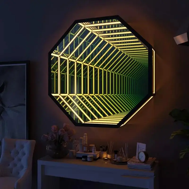 Multi layer magic mirror 3D luminous octagonal LED infinite mirror tunnel home decoration Nordic style wall lamp