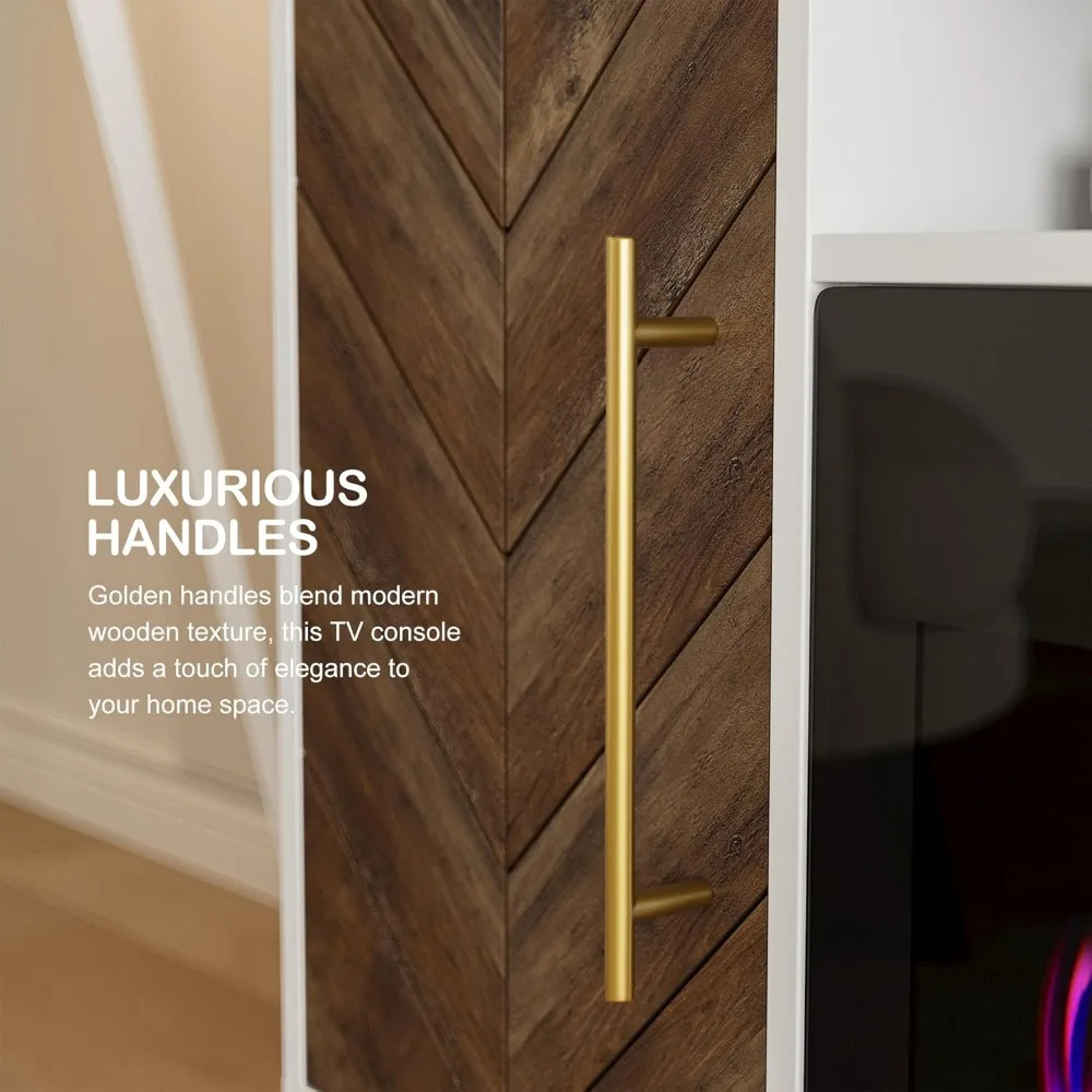 "Suporte de TV de madeira de 68 polegadas com lareira elétrica integrada de 36 polegadas e centro de entretenimento de armazenamento para TVs de até 75 polegadas"