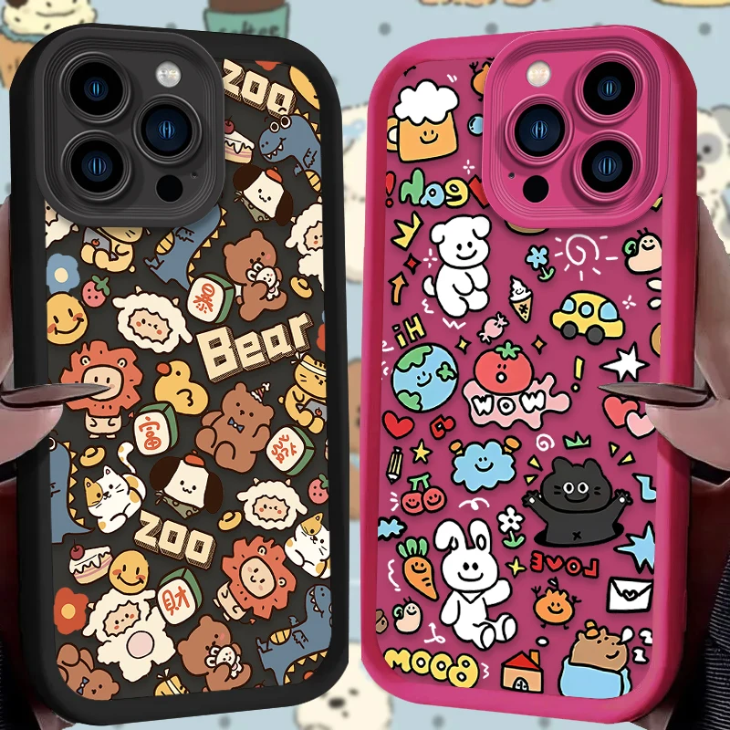 

Full Screen Cute Animal Case For iPhone 16 15 14 13 12 11 Pro Max X XS X S Max XR SE 2020 7 8 Plus Shockproof Soft Silicone Etui