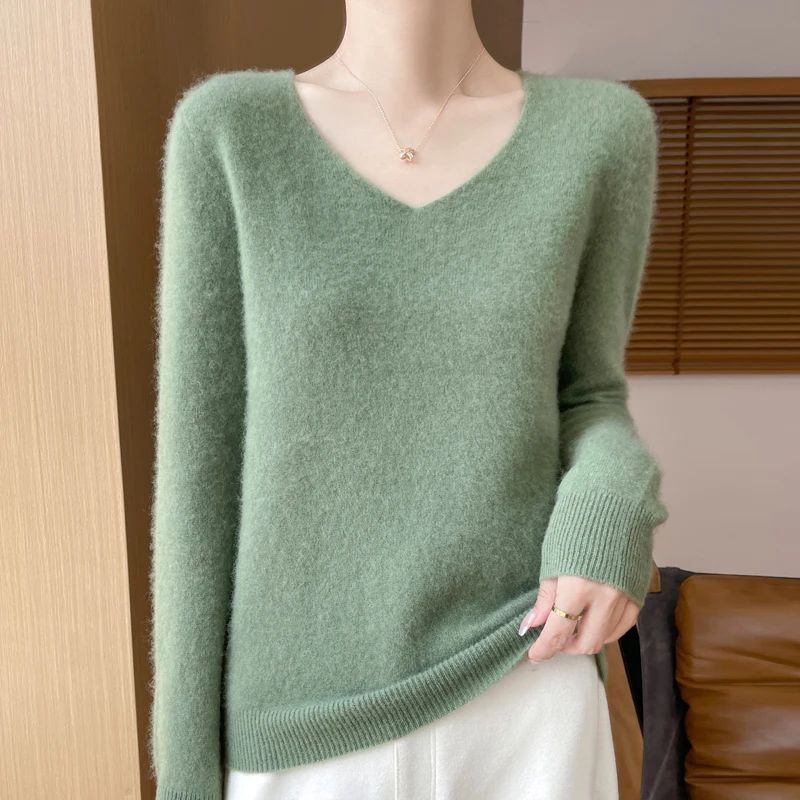 New Spring Autumn 100% Merino Wool Sweater Women O-Neck Long Sleeve Pullover Solid Color Knitwear Clothing Tops Fashion Korean