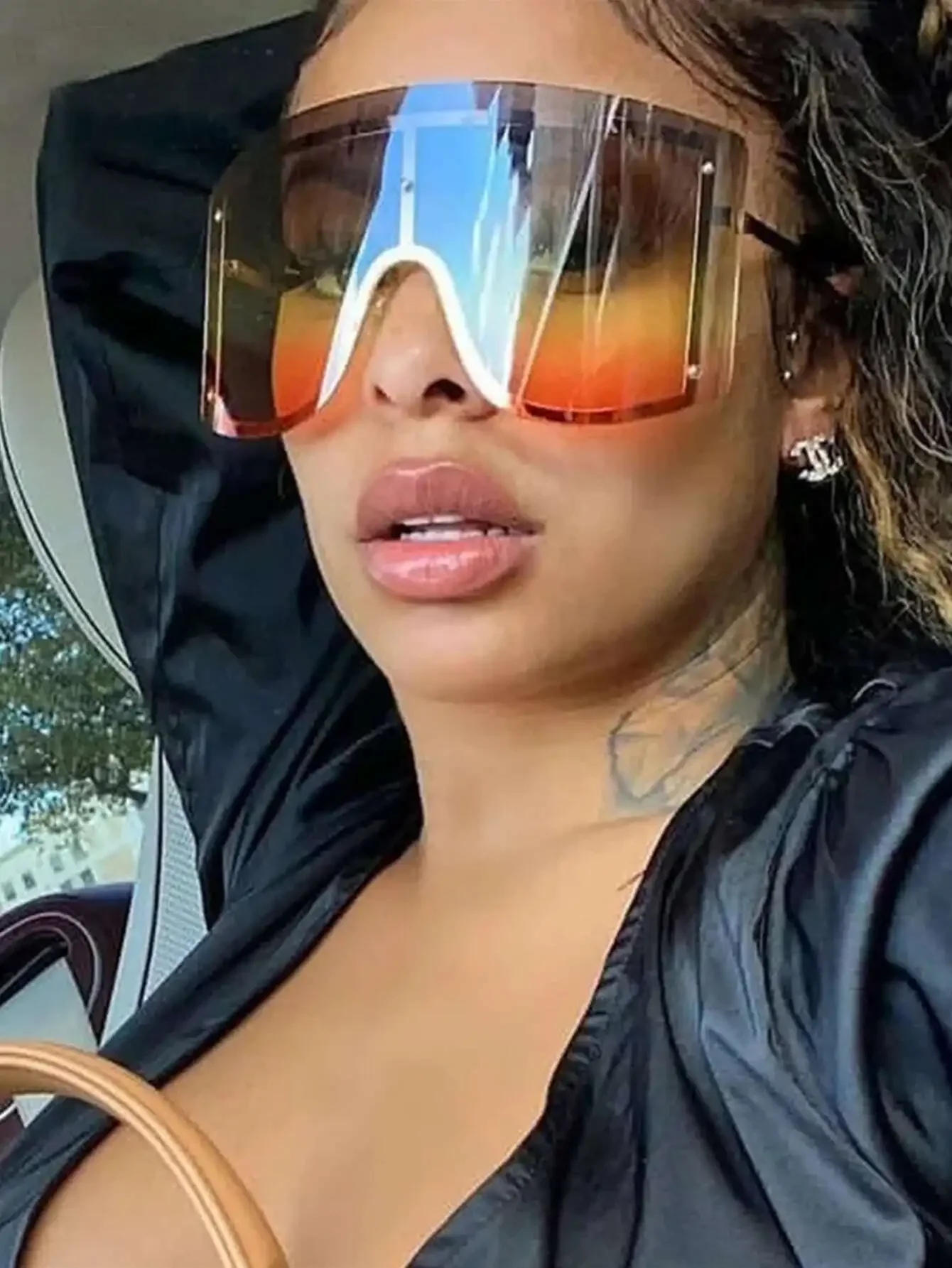 1pc Oversized Rimless Fashionable Y2k Futuristic Fashion Glasses Street Shades Beach Accessories Beach Accessories For Women