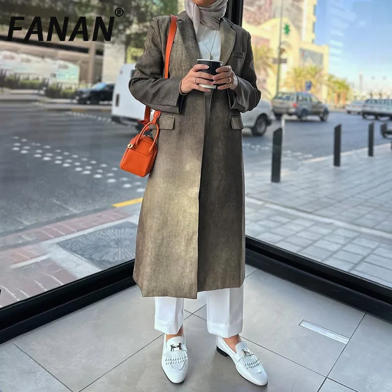 

FANAN зеленый Tie Dye повседневный плащ женский новый с лацканами и длинным рукавом свободная посадка ветровка модные пальто весна осень 2025