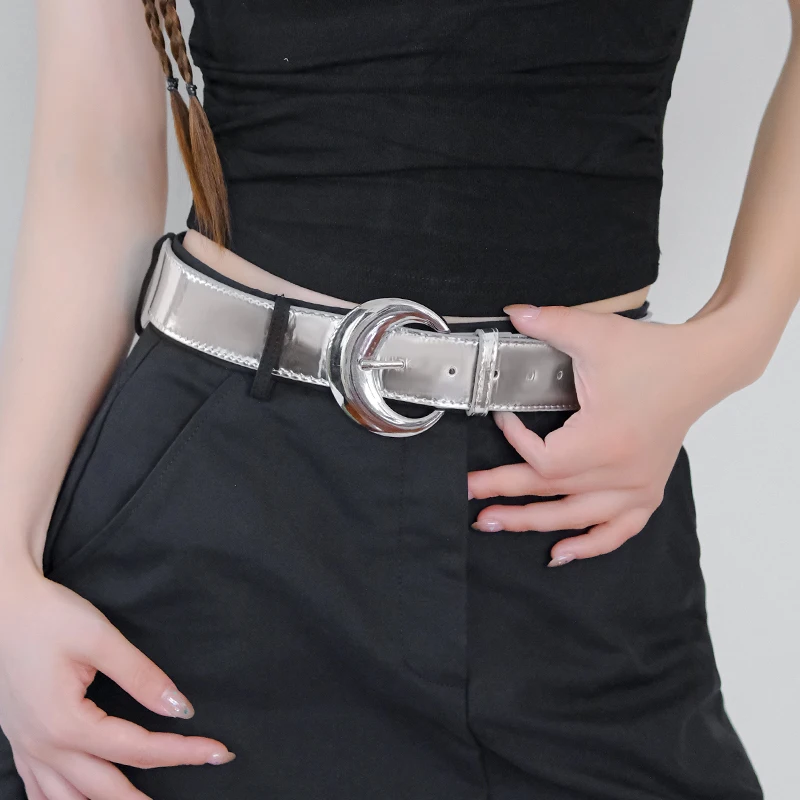 American style sexy girl bright surface moon belt female minority personality simple decoration belt ins advanced sense versatil