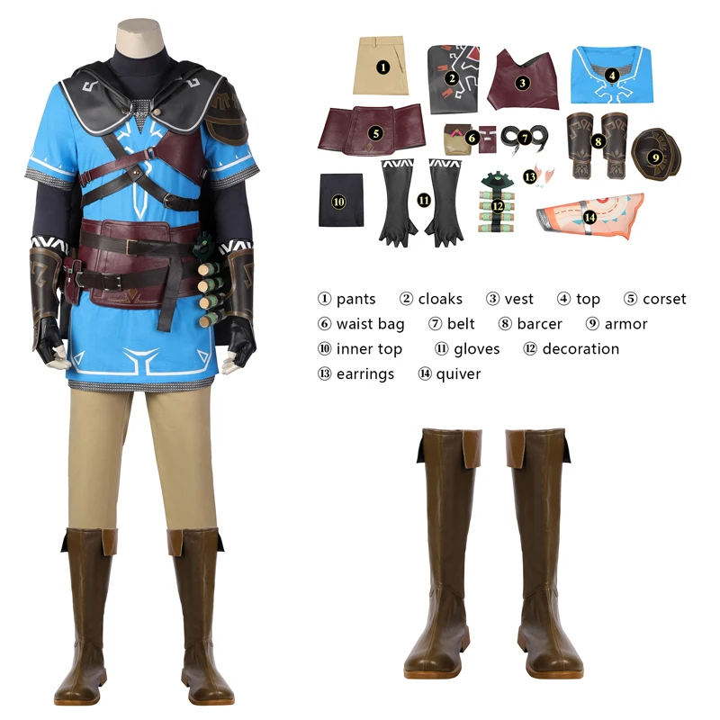 Game Legend Costume Tears of the Kingdom Link Cosplay Costume Customizable Arm Guard Quiver With Cape Props Halloween Carnival