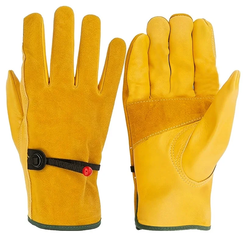 Cow Leather Work Glove Soft Cowhide Welding Security Protection Gloves Workers Mechanic Driver Hunting Driving Farm Garden Glove